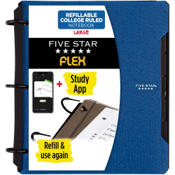 Five Star Flex® Refillable Notebooks Plus Study App, 60 Sheets, College Ruled, Blue