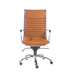 Eurostyle Dirk Faux Leather High-Back Commercial Office Chair, Chrome/Cognac
