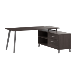 WorkPro Motiva 72"W Modern Corner Desk With Drawers And Shelves, Storm Gray, Installation Included