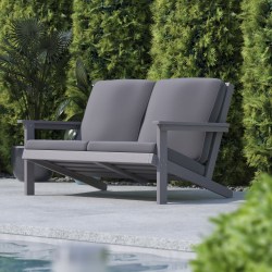 Flash Furniture Charlestown All-Weather Poly Resin Wood Adirondack-Style Deep-Seat Outdoor Furniture Patio Loveseat, Gray - JJC14022GY