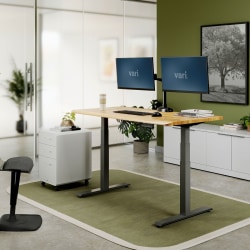 VARI Electric Standing Desk With ComfortEdge, 60"W, Butcher Block