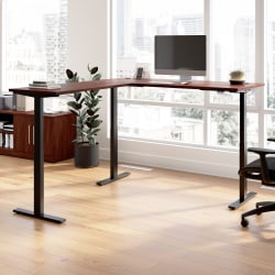 Bush Business Furniture Move 60 Series 72"W Height Adjustable L Shaped Standing Desk, Hansen Cherry/Black Powder Coat, Standard Delivery