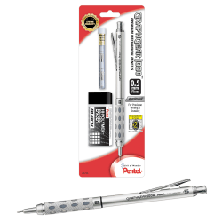Pentel® Graph Gear 1000™ Mechanical Pencil with Eraser Set, 0.5mm, #2 Lead, Silver Barrel