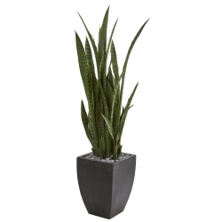 Nearly Natural Sansevieria 54"H Artificial Plant With Planter, 54"H x 11"W x 11"D, Green/Black
