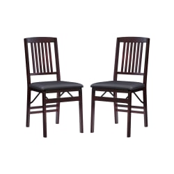 Linon Triena Faux Leather Folding Chairs, Dark Brown/Espresso, Set Of 2 Chairs