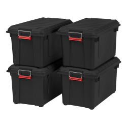IRIS® Weathertight® Plastic Storage Containers With Latch Lids, 15 3/8" x 16" x 30", Black, Case Of 4