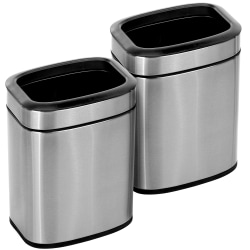 Alpine Stainless Steel Trash Cans, 1.6 Gallon, Silver, Set Of 2 Cans