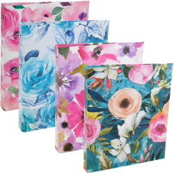 Global 3-Ring Decorative Binders, 1" Round Rings, Assorted Floral, Pack Of 4 Binders