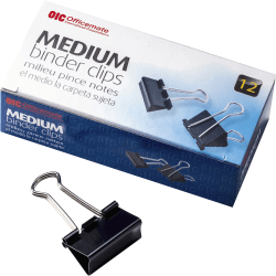 Officemate Binder Clips - Medium - 9" Length x 2.4" Width - 0.62" Size Capacity - for File - Corrosion Resistant, Durable - Black - 12/Box - 12 / Pack