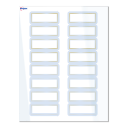 Avery® Print-To-The-Edge Labels With Sure Feed® Technology, S00-D2E-PRWGP10, Rectangle, 1" x 2-5/8", Glossy White, Preprinted Blue Border with Gold Dots Design, Pack Of 160