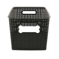 Paw Prints Pet Supply Bin With Dry-Erase Label, Large, Black