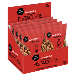 Wonderful Pistachios No-Shell Chili-Roasted Pistachios, 2.25 Oz, Box Of 8 Bags