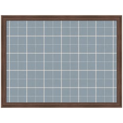 Kate and Laurel Framed Fabric Pinboard, 26 x 20, Light Blue Plaid Pattern, Florence Medium Brown Frame
