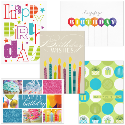 Custom Economy Birthday Greeting Card Assortment Pack With Blank Envelopes, 7-7/8" x 5-5/8", Pack Of 50 Cards