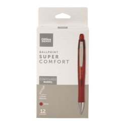Office Depot® Brand Super Comfort Grip Retractable Ballpoint Pens, Medium Point, 1.0 mm, Red Barrels, Red Ink, Pack Of 12