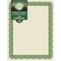 Geographics Tree Free Certificate - 8.5" - Multicolor with Green Border - Sugarcane - 15 / Pack