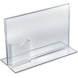Azar Displays Double-Foot Acrylic Sign Holders With Attached Tri-Fold Pockets, 8 1/2" x 11", Clear, Pack Of 10