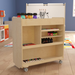 Flash Furniture Bright Beginnings Commercial Wood Mobile Storage Cart with Vertical and Horizontal Storage Compartments And Locking Caster Wheels, 31-3/4"H x 33"W x 15-3/4"D, Beech