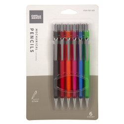 Office Depot® Brand HB Mechanical Pencils, 0.7 mm, Translucent Assorted Barrel Colors, Pack Of 6 Pencils