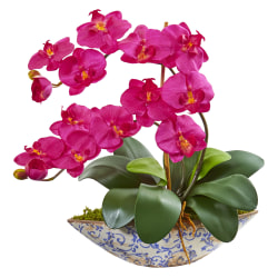 Nearly Natural Phalaenopsis Orchid 16"H Artificial Floral Arrangement With Vase, 16"H x 18-1/2"W x 9"D, Beauty