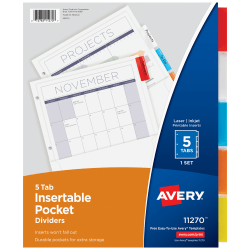 Avery® Insertable Dividers With Pockets, 9-1/8" x 11-1/4", White/Multicolor, Pack Of 5 Dividers