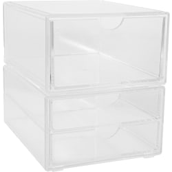 Martha Stewart Brody Stackable Plastic Office Desktop Organizer Boxes, 3-1/2"H x 6"W x 7-1/2"D, Clear, Set Of 2 Boxes