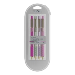 TUL® GL Series Retractable Gel Pens, Medium Point, 0.8 mm, Assorted Barrel Colors With Gold Lines, Assorted Metallic Ink, Pack Of 4 Pens