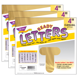 TREND Ready Letters®, 4", Casual Uppercase, Gold Metallic, Set Of 3 Packs
