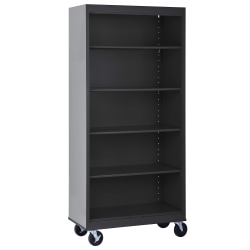 Sandusky Mobile Welded Steel Bookcase, 5-Shelf, 78"H x 36"W x 18"D, Black