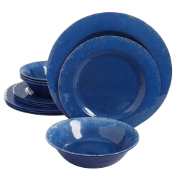 Gibson Studio California Mauna 12-Piece Dinnerware Set, Cobalt Blue