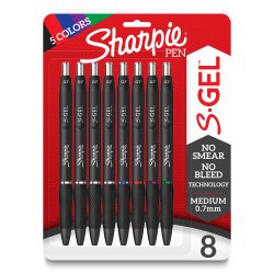 Sharpie® S Gel Pens, Medium Point, 0.7 mm, Black Barrel, Assorted Ink, Pack Of 8 Pens