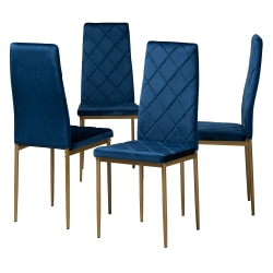 Baxton Studio Blaise Dining Chairs, Navy Blue/Gold, Set Of 4 Chairs
