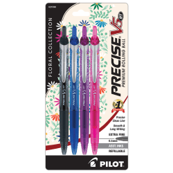 Pilot Precise V5 RT Floral Pens, Extra Fine Point, 0.5mm, Assorted Inks, Pack of 4 Pens