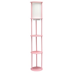 Simple Designs Round Etagere Floor Lamp, 62-1/2"H, White/Light Pink