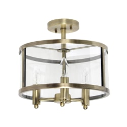 Lalia Home 3LT Glass And Metallic Accented Semi-Flushmount Lamp, 13"W, Clear Shade/Antique Brass Base