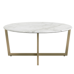 Eurostyle Llona Round Coffee Table, 15-4/5"H x 36"W x 36"D, Matte Gold/White Marble