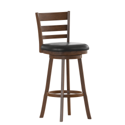 Flash Furniture Zerrick Commercial Grade Wood Classic Ladderback Swivel Bar Barstool with Padded, Upholstered Seat, Black Vinyl/Antique Oak Frame