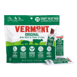 Vermont Smoke & Cure Original Flavor Mini Snack Sticks, 0.5 Oz, Pack Of 20 Sticks