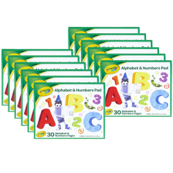Crayola Alphabet & Numbers Pads, 8" x 10", White, 30 Sheets Per Pad, Pack Of 12 Pads