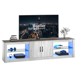 Bestier 70" LED Modern TV Stand For 75" TVs, 18-1/2"H x 70-7/8"W x 13-13/16"D, White Wash