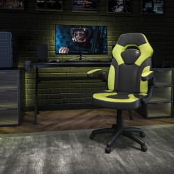 Flash Furniture X10 Ergonomic LeatherSoft™ Faux Leather High-Back Racing Gaming Chair With Flip-Up Arms, Neon Green/Black
