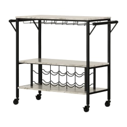 South Shore Maliza Bar Cart With Wine Bottle Storage And Wine Glass Rack, 32-3/4" x 37-1/2", Faux Carrara Marble