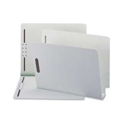 Smead® Pressboard End-Tab Folders With SafeSHIELD® Fasteners, Straight-Cut, 3" Expansion, Letter Size, 60% Recycled, Gray/Green, Box Of 25
