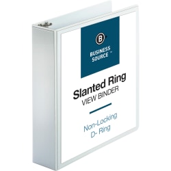 Business Source Basic View 3-Ring Binder, 2" D-Rings, White