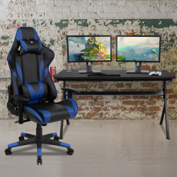 Flash Furniture Gaming Desk And Reclining Chair Set With Cup Holder, Headphone Hook & Removable Mouse Pad Top, Blue