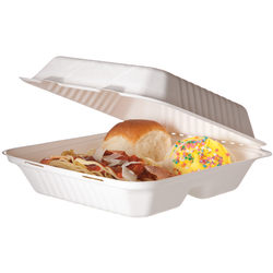 Eco-Products Sugarcane Clamshell Containers, Soak-Proof/3-Compartment, 3"H x 9"W x 9"D, Pack Of 200 Containers