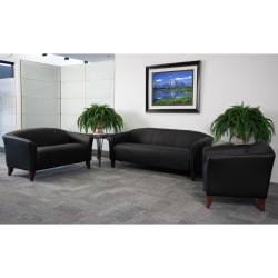 Flash Furniture HERCULES Imperial Series Reception Set With Cherry Wood Feet, Black