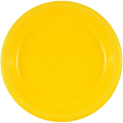 JAM PAPER Round Plastic Party Plates, Small, 7 inch, Yellow, 20/Pack