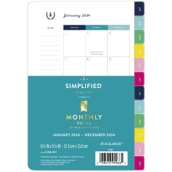 Simplified by Emily Ley for AT-A-GLANCE® Monthly Loose-Leaf Planner Refill, 5-1/2" x 8-1/2", January to December 2024, EL100-4211