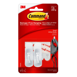 3M™ Command™ General Purpose Removable Plastic Hooks, Small, 1-Lb Capacity, Pack Of 2